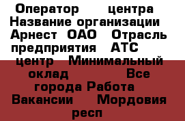 Оператор Call-центра › Название организации ­ Арнест, ОАО › Отрасль предприятия ­ АТС, call-центр › Минимальный оклад ­ 21 000 - Все города Работа » Вакансии   . Мордовия респ.